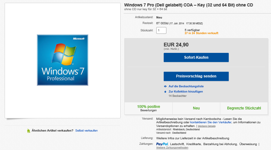 Windows 7 Pro neu eingestellt